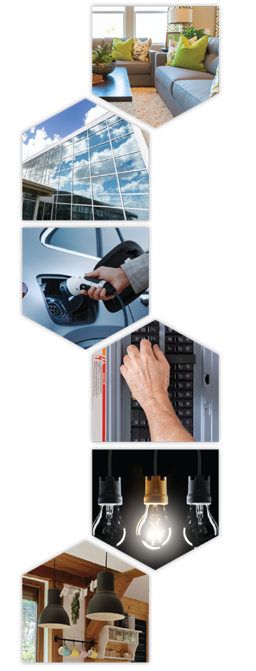 pentagons in a line with various home electrical images